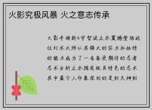 火影究极风暴 火之意志传承